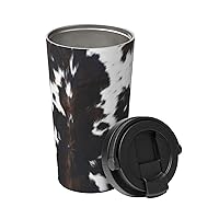 Cow Print 17oz Insulated Coffee Mug with Flip Lid Handle Cow Real Fur Stainless Steel Insulated Travel Tumbler Spill Proof