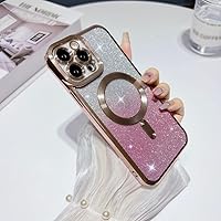 Luxury Glitter Gradient Plating Case for iPhone 14 13 Pro Max 12 11 14 Plus Shockproof for Magnetic Soft Phone Cover,Pink,for iPhone 14 ProMax