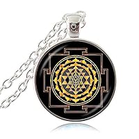 Buddhist Sri Yantra Pendant Necklace Mandala Flowers Sacred Geometry Jewelry Spiritual Sweater Necklace