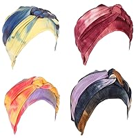 4PCS Pre-Tied Twisted Braid Head Wraps Women Turbans Caps Tie-Dye Head Scarf for Chemo Cancer