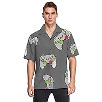 Video Game Joystick Grey Men's Hawaiian Shirts Short Sleeve Button Down Vacation Mens Beach Shirts