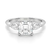 Kiara Gems 3 TCW Asscher Colorless Moissanite Engagement Ring for Women/Her, Wedding Bridal Ring Sets, Eternity Sterling Silver Solid Gold Diamond Solitaire 4-Prong, Set for Her