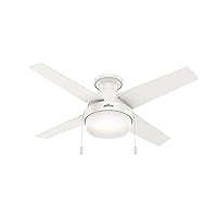 Hunter Fan 44 Inch Low Profile White Ceiling Fan with Light and Pull Chain for Bedroom, Living Room/Family Room, Dining Room, Kitchen, Office (Renewed)