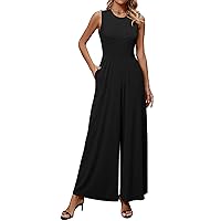 DIRASS Womens Summer Jumpsuits Sleeveless Dressy Casual One Piece Outfits Wide Leg Pants Rompers with Pockets