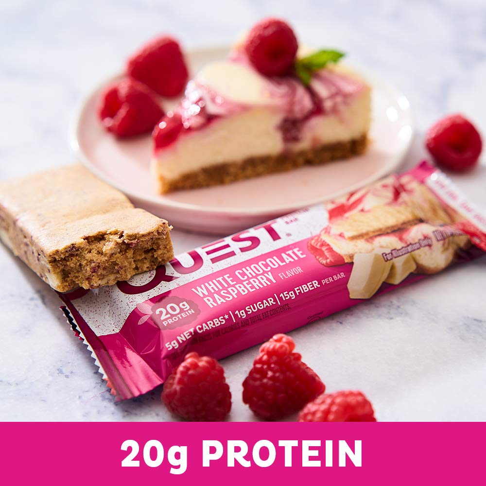 Quest Nutrition White Chocolate Raspberry Protein Bars, High Protein, Low Carb, Gluten Free, Keto Friendly, 12 Count