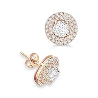 Round Cut Two Raw Cubic Zirconia (7MM) Beautiful Halo Party Wear Four Prong Set Stud Earring For Women's & Girls .925 Sterling Sliver