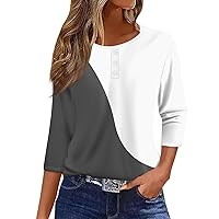 Summer Outfits for Women, Vintage Tees Button 3/4 Sleeve Crew Neck T-Shirts Band Country Concert Shirt, S, 3XL