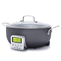 GreenPan Elite Essential Smart Electric 6QT Skillet Pot, Presets to Sear Saute Stir-Fry and Cook Rice, Healthy Ceramic Nonstick and Dishwasher Safe Parts, Easy-to-use LED Display, Graphite