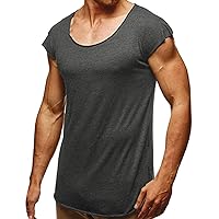 Mens Short Sleeve Shirts Solid Casual Muscle Gym Bodybuilding T-Shirts Athletic Outdoor Moisture Wicking Tops