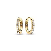 Pandora Timeless 263015C01 Sparkling Huggie Earrings Sterling Silver with Gold-Plated Alloy and Zirconia, Sterling Silver, Cubic Zirconia