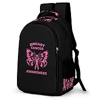Breast Cancer Awareness Butterfly Pink Ribbon Backpack Double Deck Laptop Bag Casual Travel Daypack for Men Women