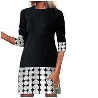 Women's Tank Dress O-Neck Long Sleeve Color Block Ethnic Style Comfy Casual Dress Bodycon Dress