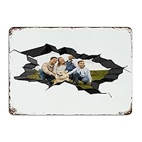 Family Photo 3D Cracked' Broken Hole 10x14 Inch Metal Tin Sign Custom Kitchen Office Indoor Wall Decorations Metal Plaque Sweet Families Collage Frame Garage Signs for Entryway