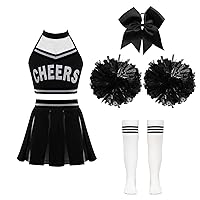 Kids Girls Cheerleading Dance Dress Cheer Leader Uniform Halloween Cosplay Fancy Dress Up Musical Party Dancewear A White&Black 12 Years
