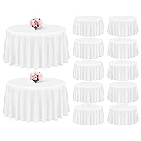 Showgeous 12 Pack White Round Tablecloth 120 Inch Polyester Round Table Cloth White Tablecloths for Round Tables Washable Decorative Fabric Table Covers for Wedding Dining Party Banquet Buffet