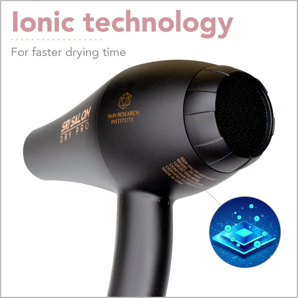 SRI Salon Dry Pro, Infrared Light Blow Dryer with Salon Results, Negative Ions for Reduced Frizz, Fast-Drying & Max Shine, 1875W, Free Attachments - Concentrator, Diffuser, & Comb