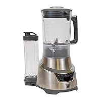 Kenmore Elite 1.3 HP 64 oz Blender With 20 oz Single-Serve Blending Cup, Powerful Ice-Crushing Motor, 8-Cup (1.9L) Tritan Pitcher, 20 oz (600 mL) Travel Cup with To-Go Lid, Grey and Stainless Steel