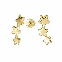 Solar Fun Celestial USA Patriotic Mini Crawler 3 Star Stud Earrings Stud Earrings Screw Back For Women Teens Genuine Yellow 14K Gold
