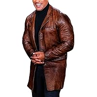 Mens Red Notice Dwayne Distressed Leather Coat Rock Blazer for Agent John Hartley Brown/Black