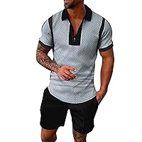 Mens Polo Shirt and Shorts Sets 2 Piece Summer Outfits Casual Quarter Zip Polo Shirts Short Sleeve Tracksuit Stylish Polo Set