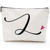 Blue Leaves L Initial Monogram Personalized Travel Makeup Bag,Cosmetic Bag Gifts with Zipper Waterproof(Makeup bag-Letter L)
