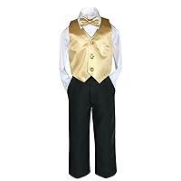 Unotux 4pc Formal Wedding Boys Vest Set Suits Mustard Bow Tie from 0 to 7 Years