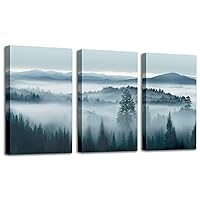 Foggy Forest Canvas Wall Art Indigo Misty Forest Pictures Blue Grey Abstract Mountain Trees Painting Artwork Nature Scene Canvas Art for Living Room Bedroom Home Office Wall Decor 16