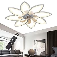 J.SUNUN LED Ceiling Fan with Lighting and Remote Control Quiet 90 W 8 Rings Ceiling Light with Fan Ceiling Light Lamp Light for Living Room Bedroom Dining Room Lighting White