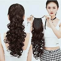 Thick 150% Density Loose Wavy High Ponytail Extension Invisible Fluffy Tie Up Hairpiece Pony Tail (46CM Dark Brown)