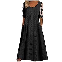Sinzelimin Summer Dresses for Women 2024 Trendy Front Wrinkles Hollow Out Breathable Midi Dress Summer Beach Casual Sundress