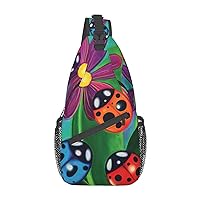 Sling Backpack,Travel Hiking Daypack Colorful Ladybird Print Rope Crossbody Shoulder Bag