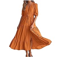 Boho Dress for Women Drawstring Elastic Bodycon Dress Side Slit Long Dress Midi Ruched Dress Flowy Comfy Party Dress