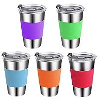 Kids Cups with Lids,16oz Spill Proof Kids Travel Tumblers with Lids,Stainless Steel Kids Smoothie Cups with Lids,Unbreakable Kids Sippy Cups for Kids and Toddlers