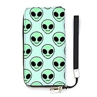 Smiling Alien Novelty Wallet with Wrist Strap Long Cellphone Purse Large Capacity Handbag Wristlet Clutch Wallets