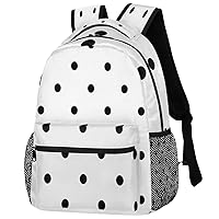 Black Polka Dot Backpack, White Backpacks Shoulder Bag Casual Travel Laptop Daypack Bags
