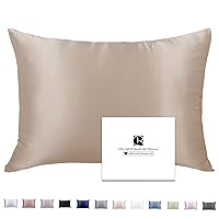 Silk Pillowcase for Hair and Skin with Hidden Zipper, Ravmix Both Sides 21Momme Mulberry Silk Cooling Pillow Case Queen Size 20×30inches, 1PCS, Taupe