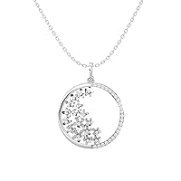 Certified 18K Gold Flowers Pendant in Round Natural Diamond (0.35 ct) with White/Yellow/Rose Gold Chain Stylish Necklace for Women