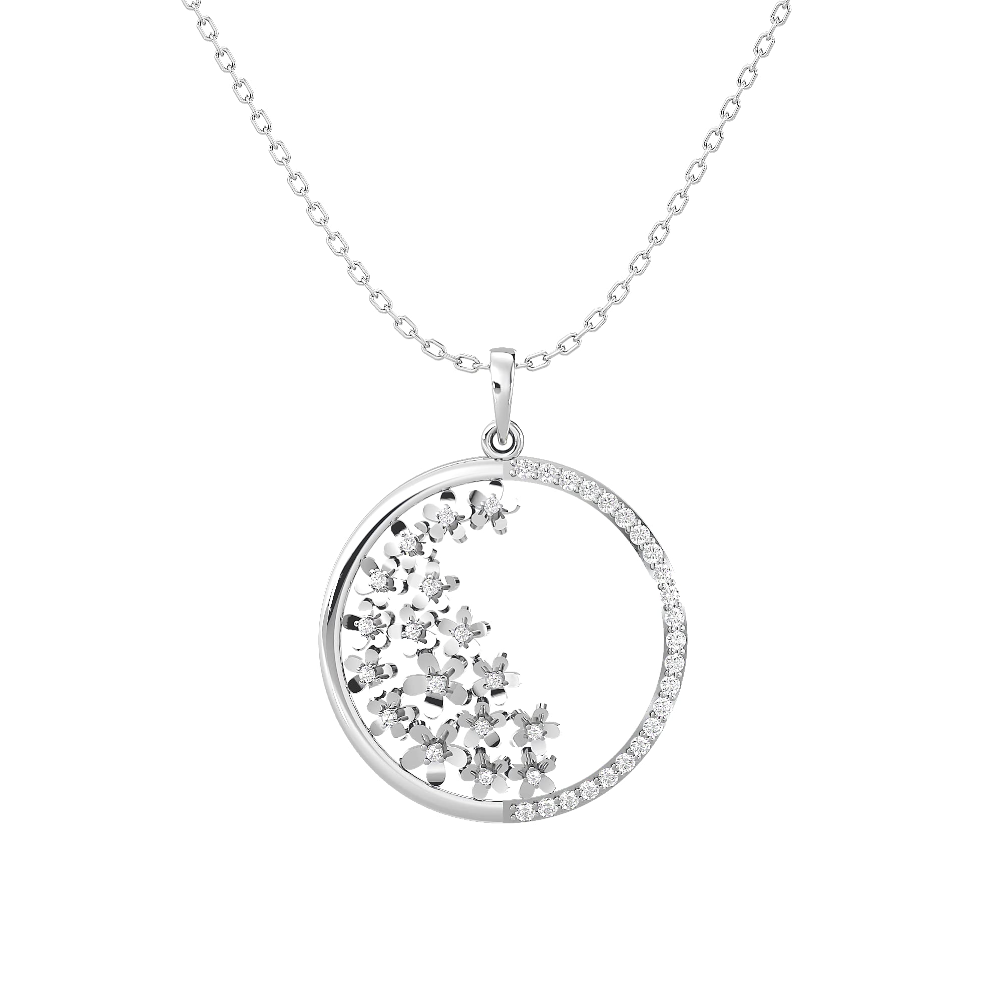 Certified 18K Gold Flowers Pendant in Round Natural Diamond (0.35 ct) with White/Yellow/Rose Gold Chain Stylish Necklace for Women