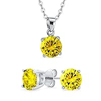 Traditional Classic Bridal Jewelry Set Round Gemstone Cubic Zirconia Brilliant Cut 4CTW AAA CZ Solitaire Stud Earrings Pendant Set For Women Bridesmaids .925 Sterling Silver Birthstone Colors