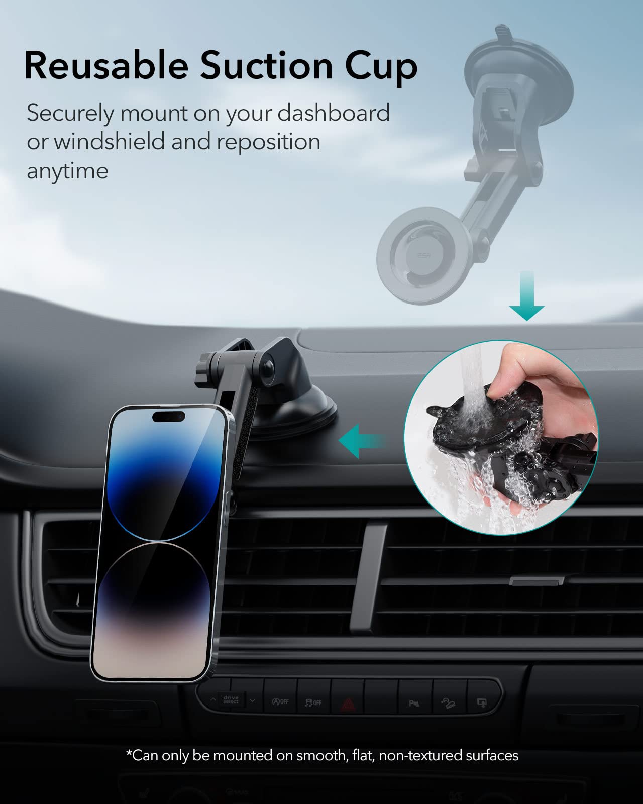 ESR MagSafe Car Mount (HaloLock), Dashboard Magnetic Phone Holder for Car, Windshield Car Magnetic Phone Mount for iPhone 14/13/12 Series, Car Accessories, Charging Not Supported, Metallic Grey