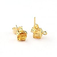 Mode joyas Fancy Studs Drop Earrings, Checker Cut citrine Studs, 5mm Round shape Gemstone Earrings, Gold Plated Stud Earring Pair With Connectors.