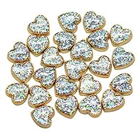 25pcs Gold Resin Hearts Cabochons with Iridescent Glitter Sparkle Dots Flat Back Embellishments for Crafts