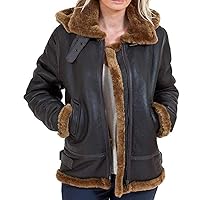 Womens B3 Shearling Sheepskin Flying Hood Soft Brown Wool Leather Jacket