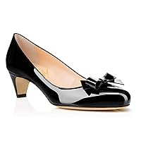 LEHOOR Women Round Toe Mid Kitten Heel Pumps Slip On Bowtie Patent Leather Closed Toe Sandals Fashion Comfort Bridal Dress Shoes Size 4-11 M US