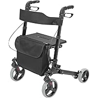 HealthSmart Walker Rollator With Seat And Backrest, Adjustable Handle Height, FSA HSA Eligible, Storage Bag And A Durable Lightweight Frame That Easily Folds While Supporting Up To 300 pounds, Black