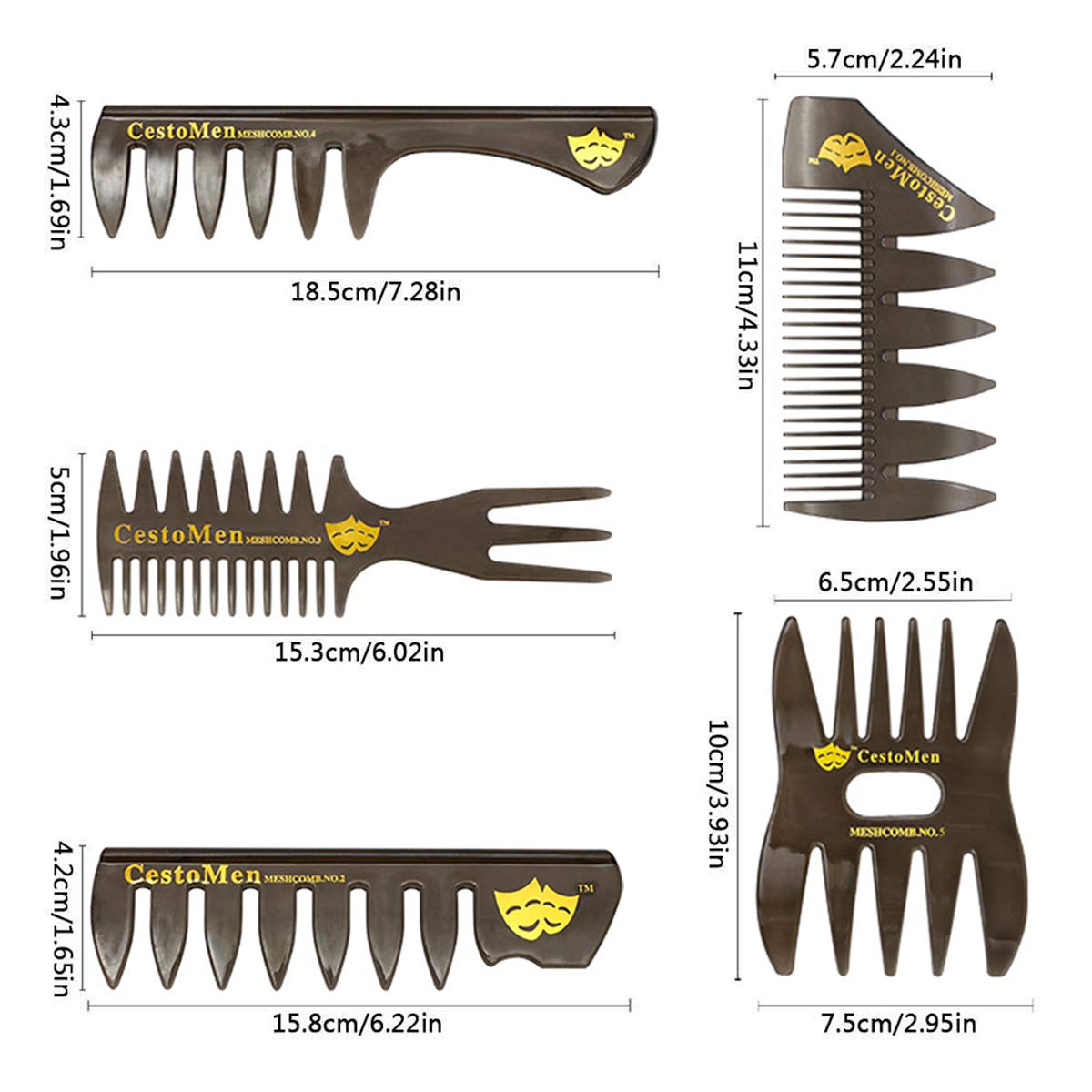 Amelar 5 PCS Hair Comb Styling Set Barber Hairstylist Accessories,Professional Shaping & Wet Pick Barber Brush Tools, Anti-Static Hair Brush for Men Boys