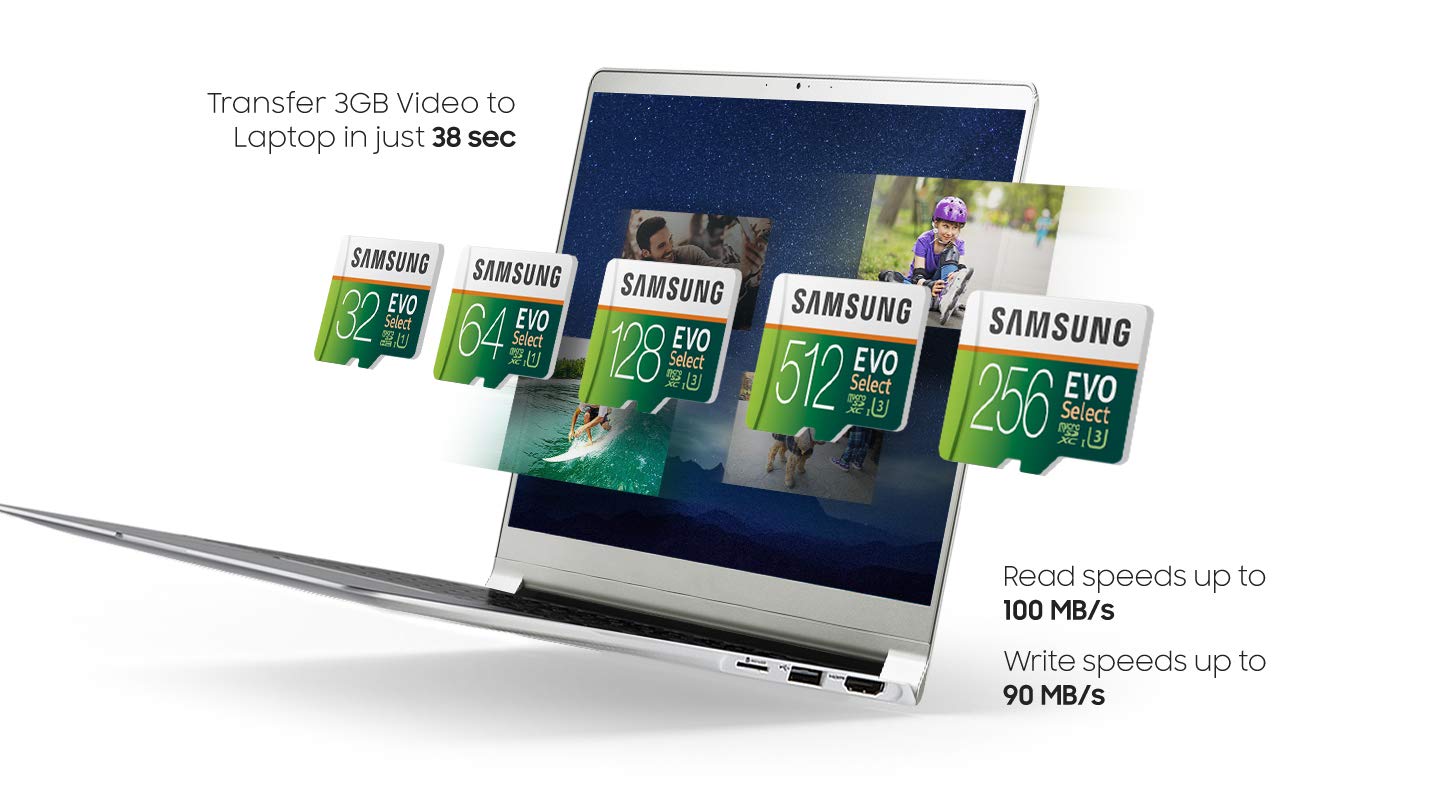 SAMSUNG EVO Select Micro SD Memory Card with Adapter, 512GB microSDXC UHS-I U3 100MB/s Full HD & 4K UHD for Photos, Videos, Music Storage, MB-ME512HA