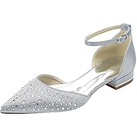 Womens Rhinestones Ankle Strap Wedding Flats Fow Bride Dress Party Daily
