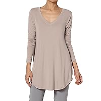 TheMogan Women's S~3X Essential Long Sleeve V-Neck Draped Jersey Knit Rounded Hem Top
