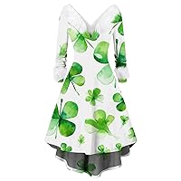 Women's Spring A-Line Dresses Fashion V Neck Casual Slim St Patrick's Day Printed Hairy Party Long Dresses, S-5XL